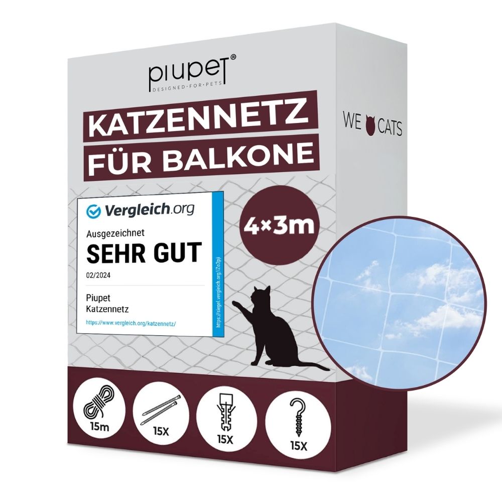 Katzennetz für Balkone von Piupet, Größe 4x3m, Testsieger mit Bewertung ‚Sehr gut‘