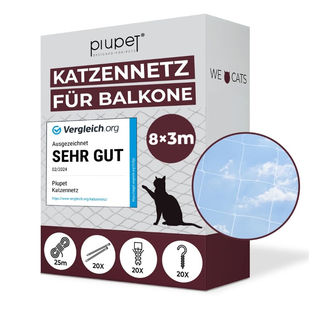 Katzennetz für Balkone von Piupet, Größe 8x3m, Testsieger mit Bewertung ‚Sehr gut‘