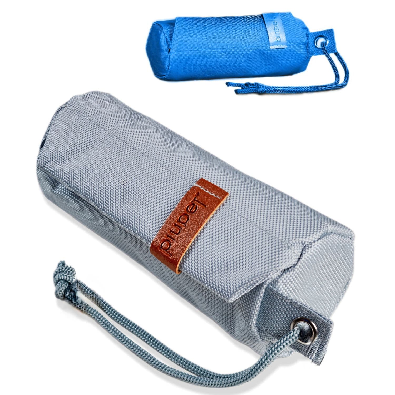 Apportierbeutel in grau mit braunem Leder Patch #farbe_grau