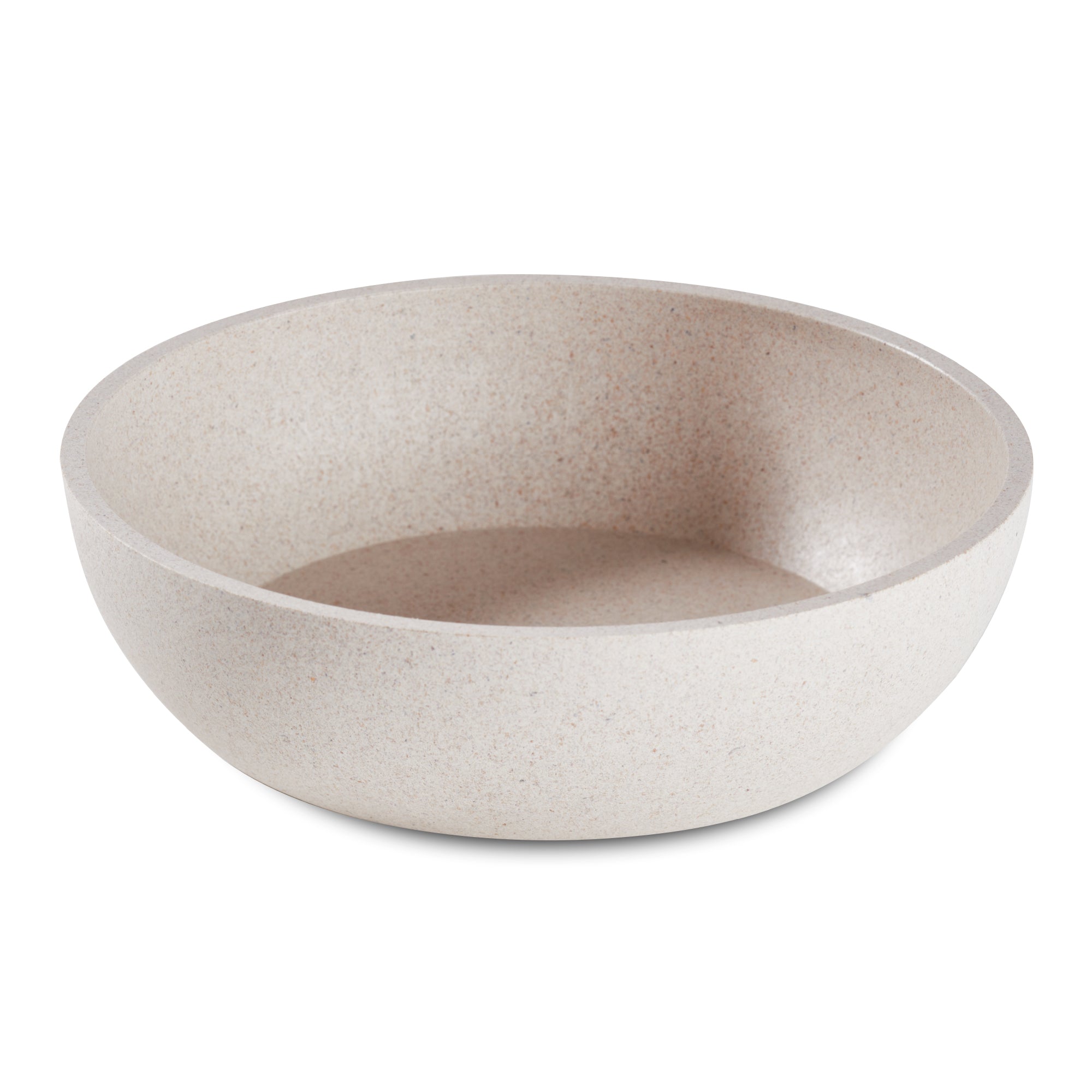 Runder Hundenapf aus nachhaltigem Material, hergestellt aus 50 % Bambus und 50 % recyceltem Polypropylen, in schlichter, beiger Steinoptik. #farbe_beige