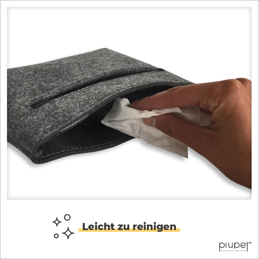 Futterbeutel kann einfach mit einem feuchten Tuch gereinigt werden
