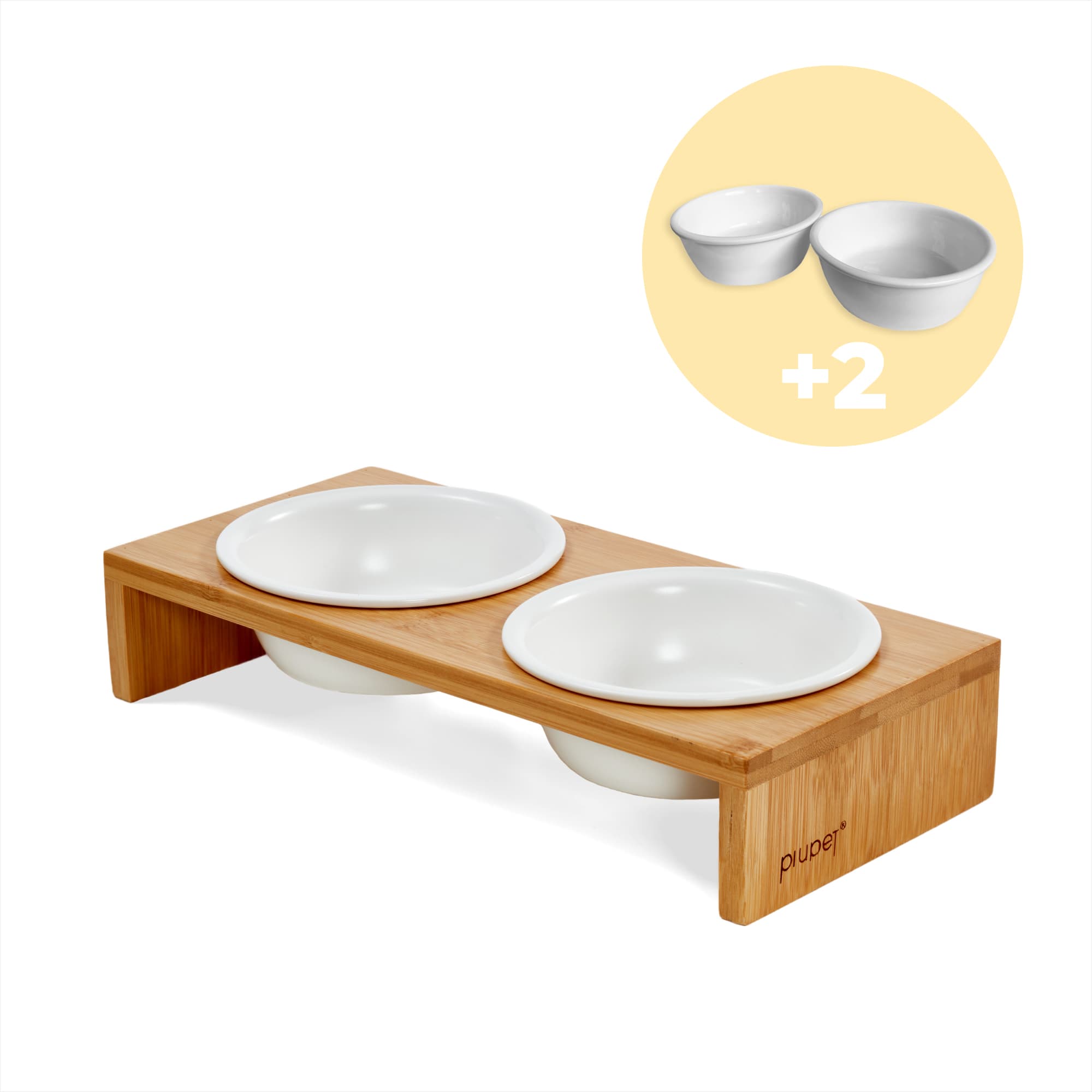 Bambusgestell mit zwei Keramiknäpfen und zwei Ersatznäpfen