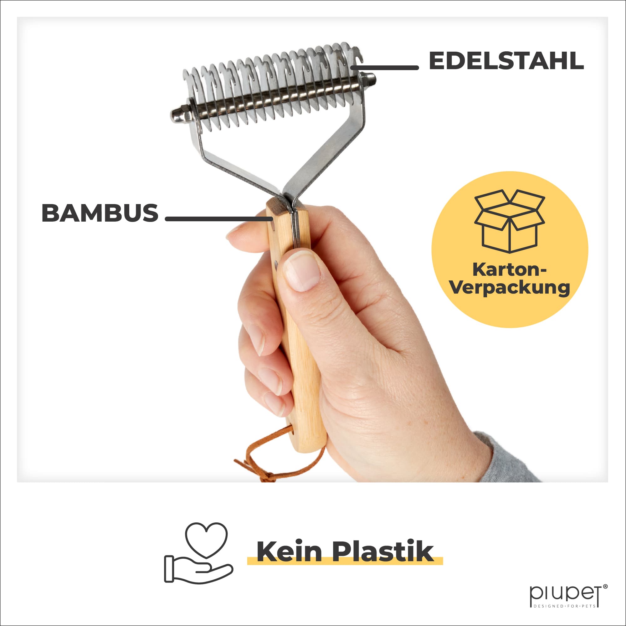Fellbürste mit Bambusgriff und Edelstahlzinken – plastikfrei