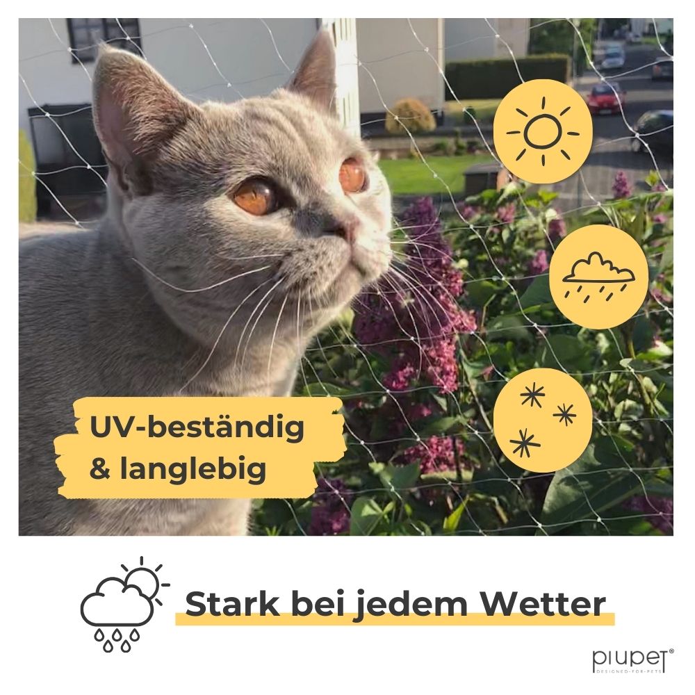 Katzennetz ist UV-beständig, langlebig und hält bei jedem Wetter