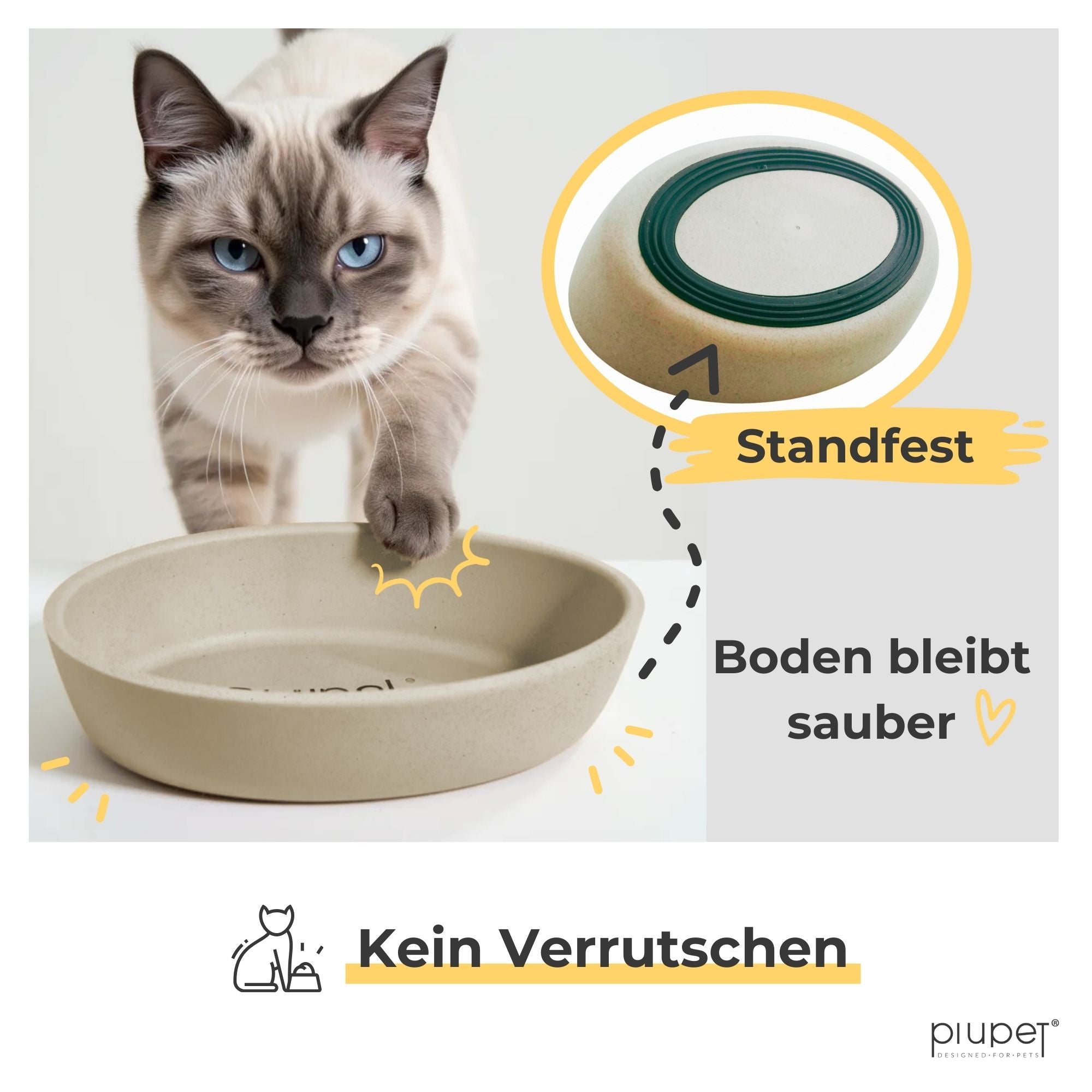 Rutschfester Katzennapf in Beige mit Anti-Rutsch-Boden – standfester Futternapf für Katzen, bleibt sauber und verrutscht nicht beim Fressen