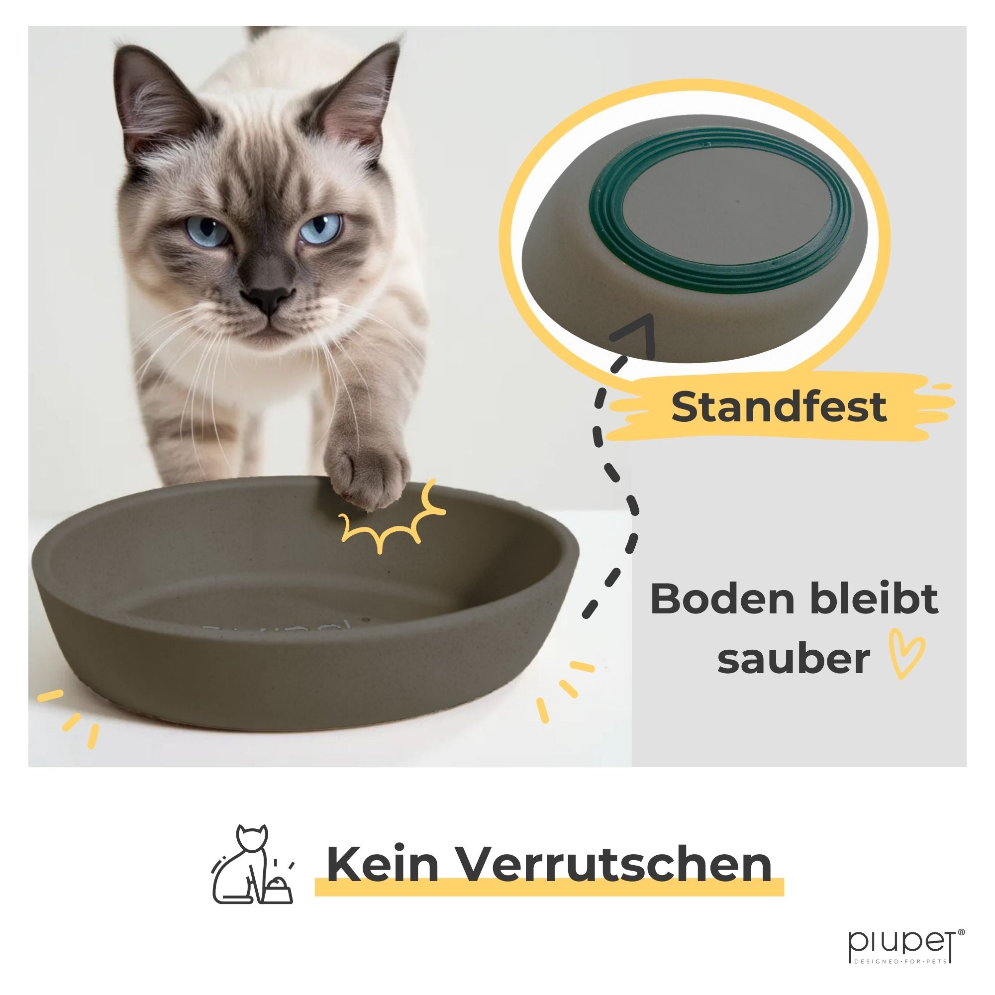 Rutschfester Katzennapf in Grau mit Anti-Rutsch-Boden – standfester Futternapf für Katzen, bleibt sauber und verrutscht nicht beim Fressen