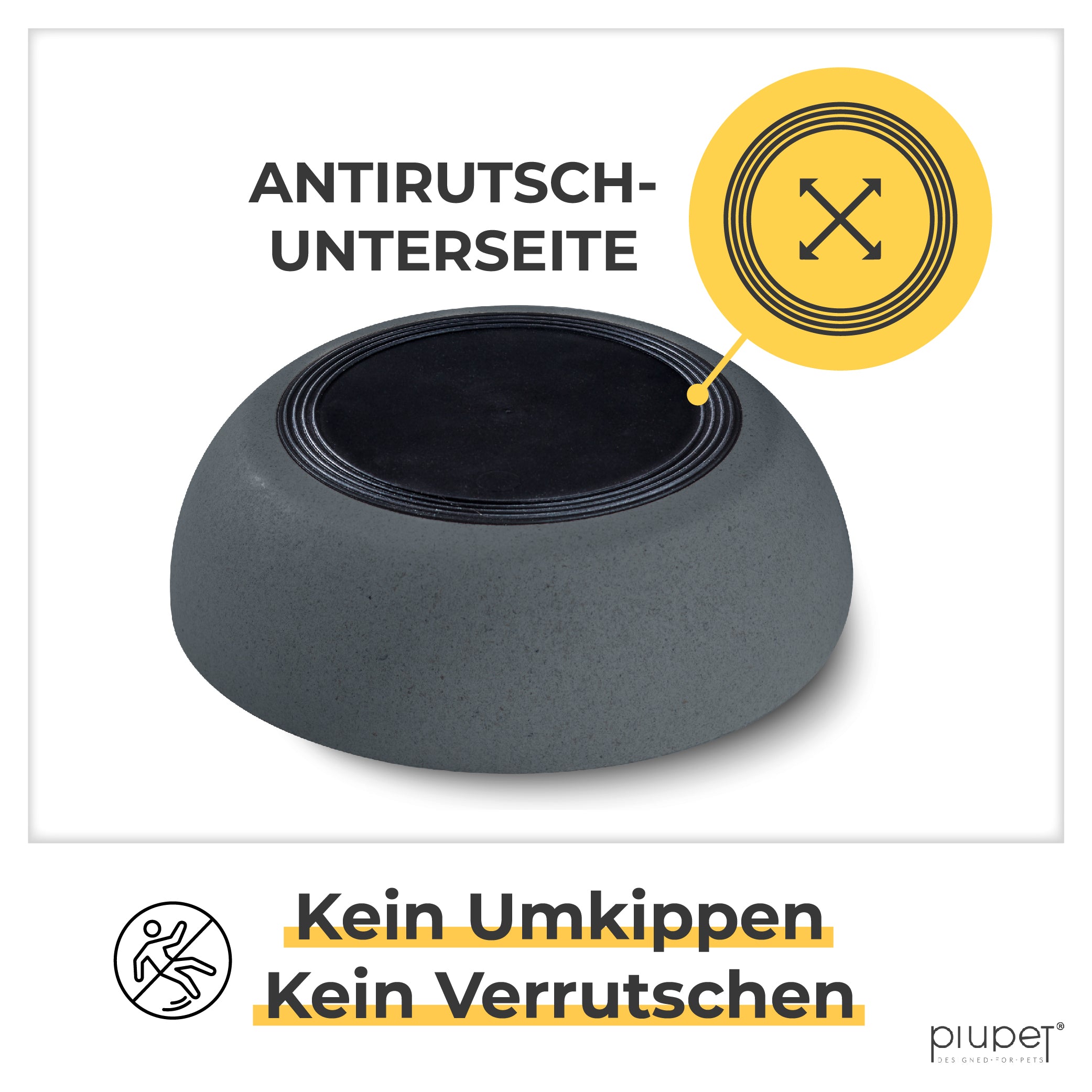 Stabiler Hundenapf aus Bambusfasern und recyceltem PP mit rutschfestem Gummizug am Boden. Der Futternapf ist standfest, kippsicher und verrutscht nicht – ideal für Hunde jeder Größe.