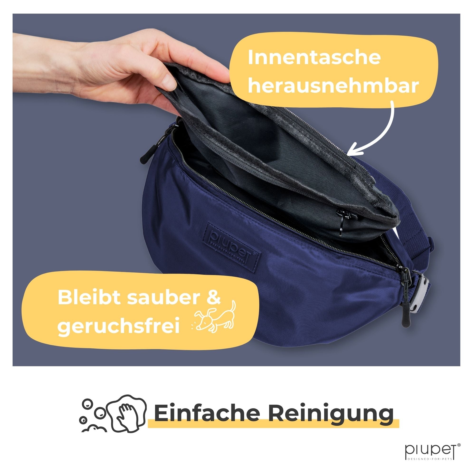 Blauer Futterbeutel für Hunde mit herausnehmbarer Innentasche – hygienisch, bleibt sauber, geruchsfrei, leicht zu reinigen - ideal als Leckerlitasche