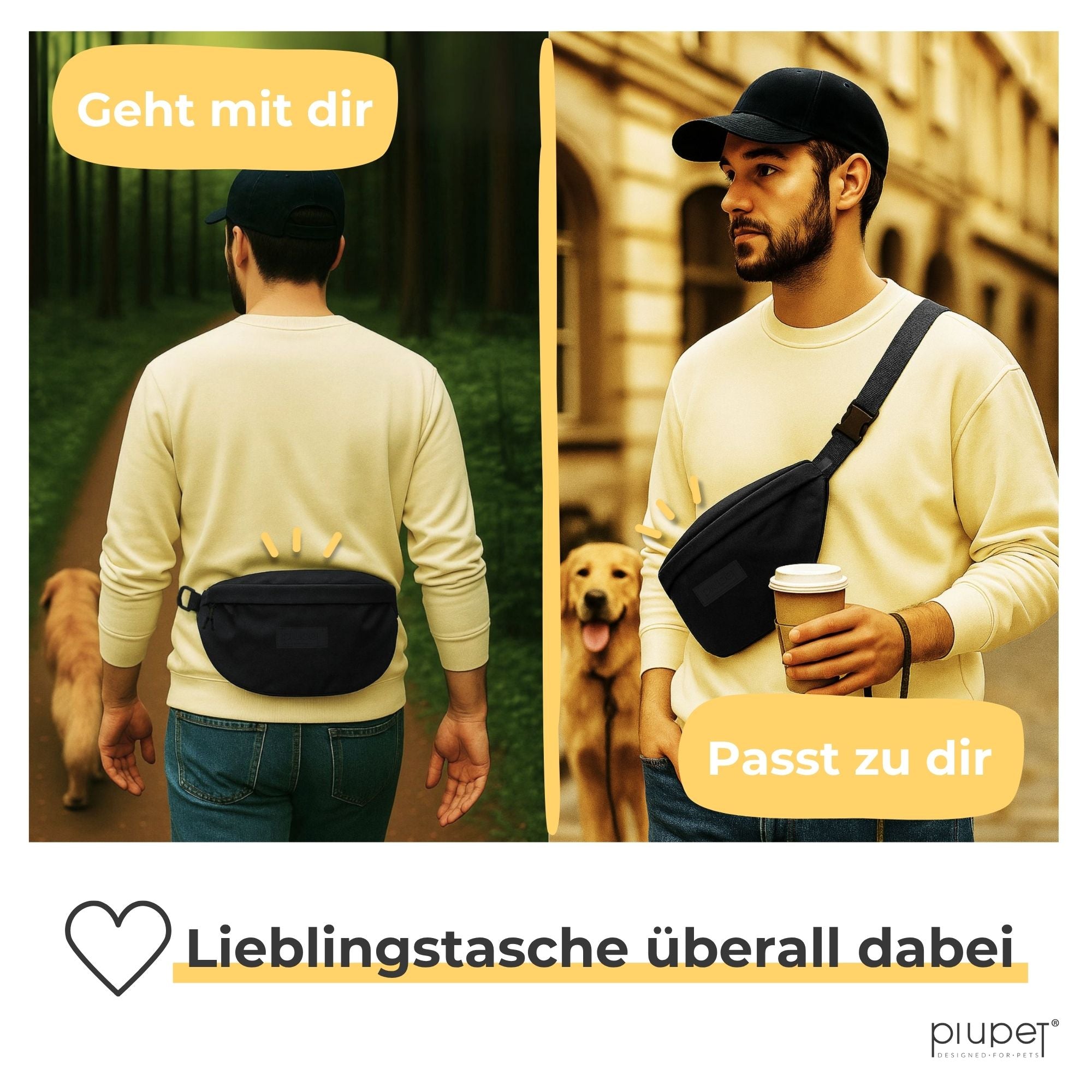 Leckerlitasche für Hunde in Schwarz – tragbar als Bauchtasche oder Umhängetasche, ideal für Spaziergänge und Training