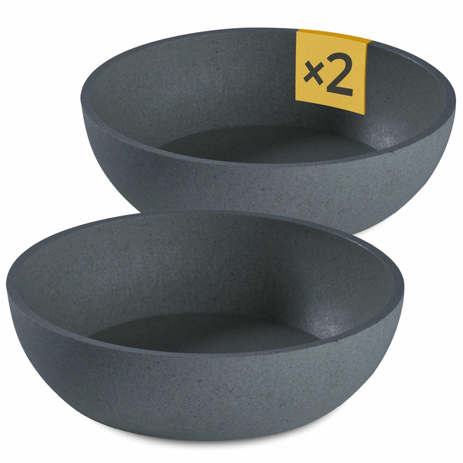 Set aus zwei Runden Hundenäpfen aus nachhaltigem Material, hergestellt aus 50 % Bambus und 50 % recyceltem Polypropylen, in schlichter, grauer Steinoptik. #farbe_grau