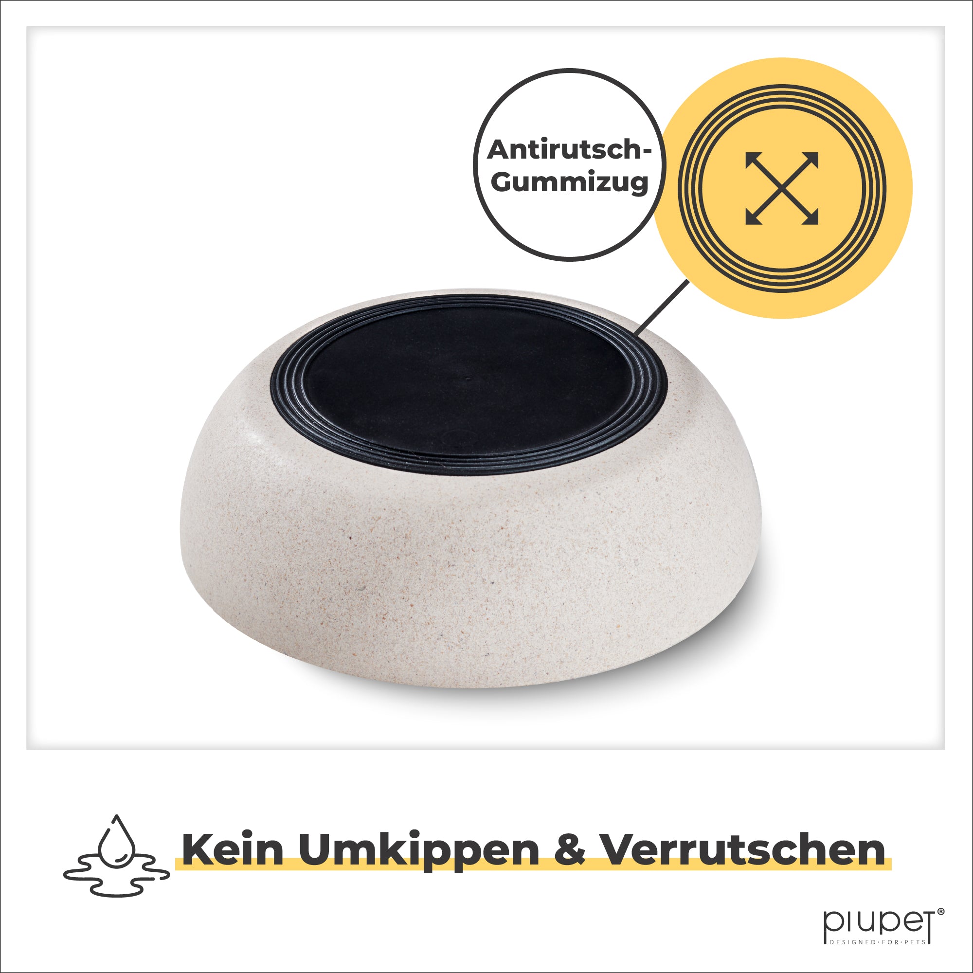 Stabiler Hundenapf aus Bambusfasern und recyceltem PP mit rutschfestem Gummizug am Boden. Der Futternapf ist standfest, kippsicher und verrutscht nicht – ideal für Hunde jeder Größe.
