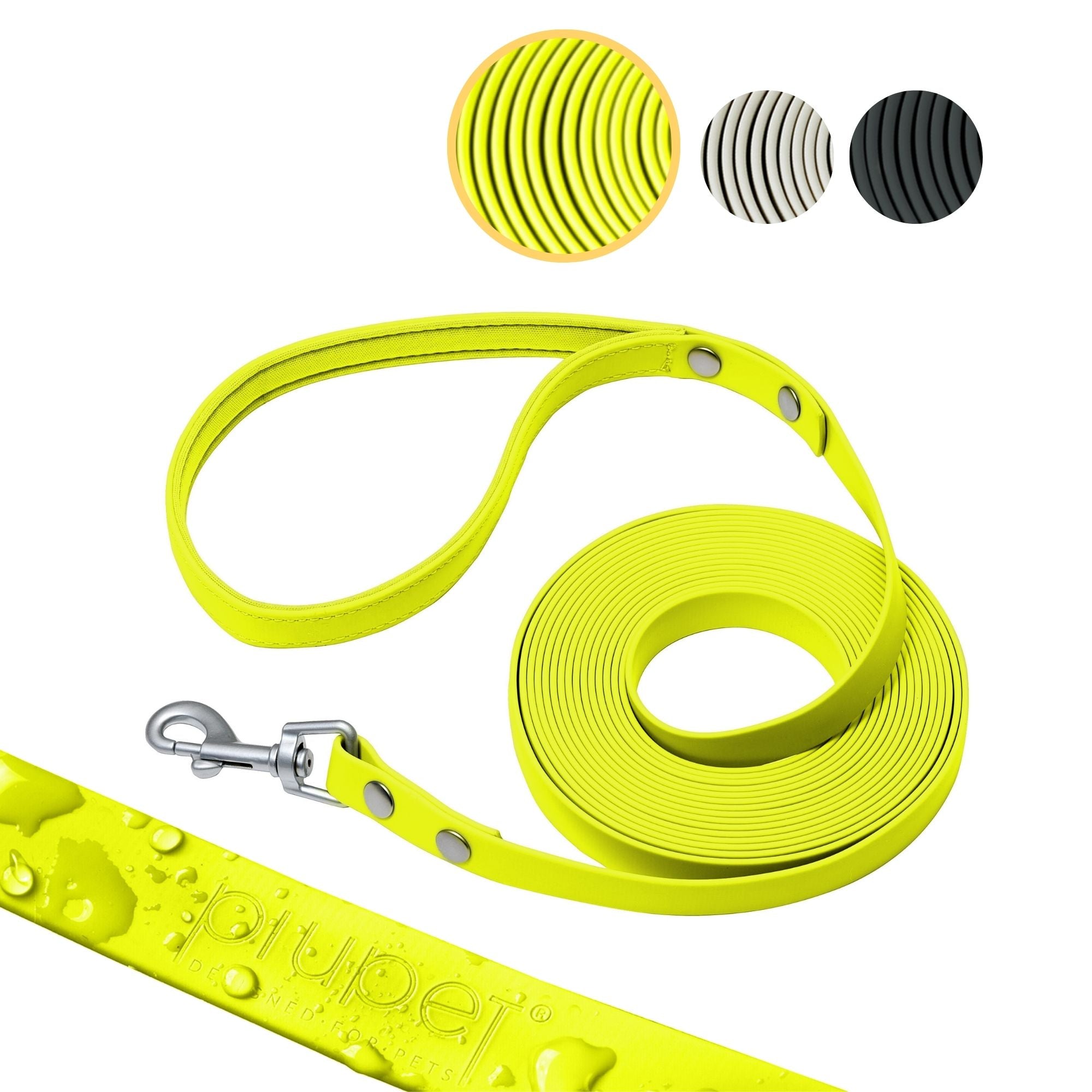 Schleppleine zusammengerollt mit Karabiner in neongelb