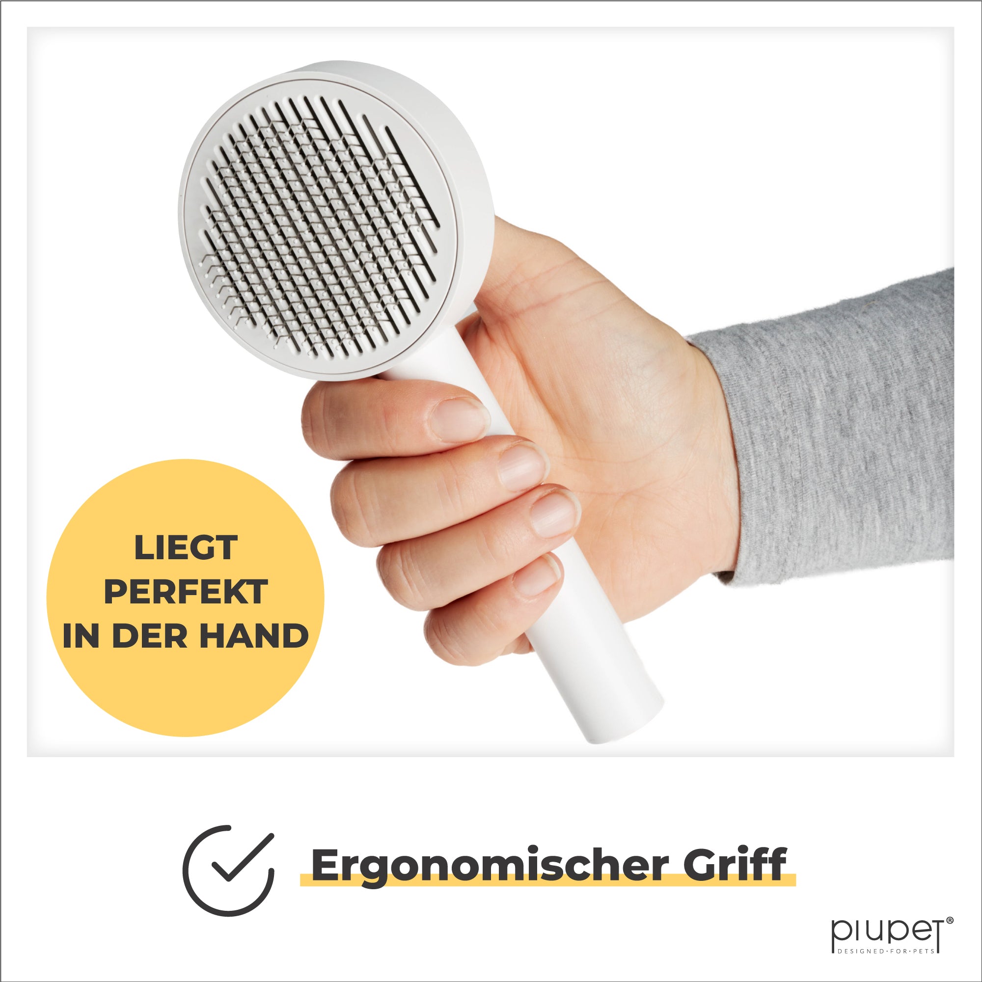 Tierhaarbürste mit ergonomischem Griff. Liegt perfekt in der Hand