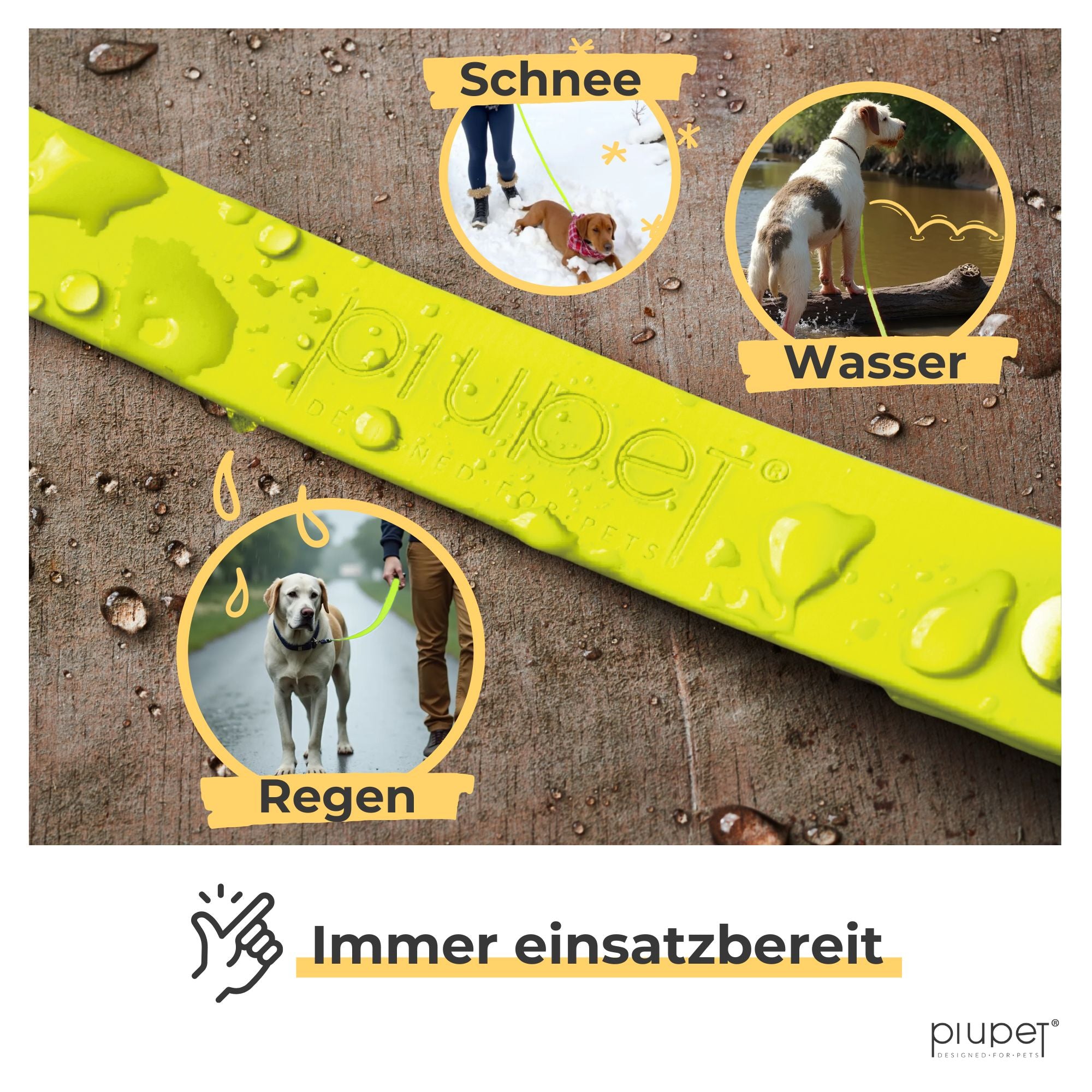 Die Schleppleine wird beim Einsatz bei Schnee, Wasser und Regen gezeigt.