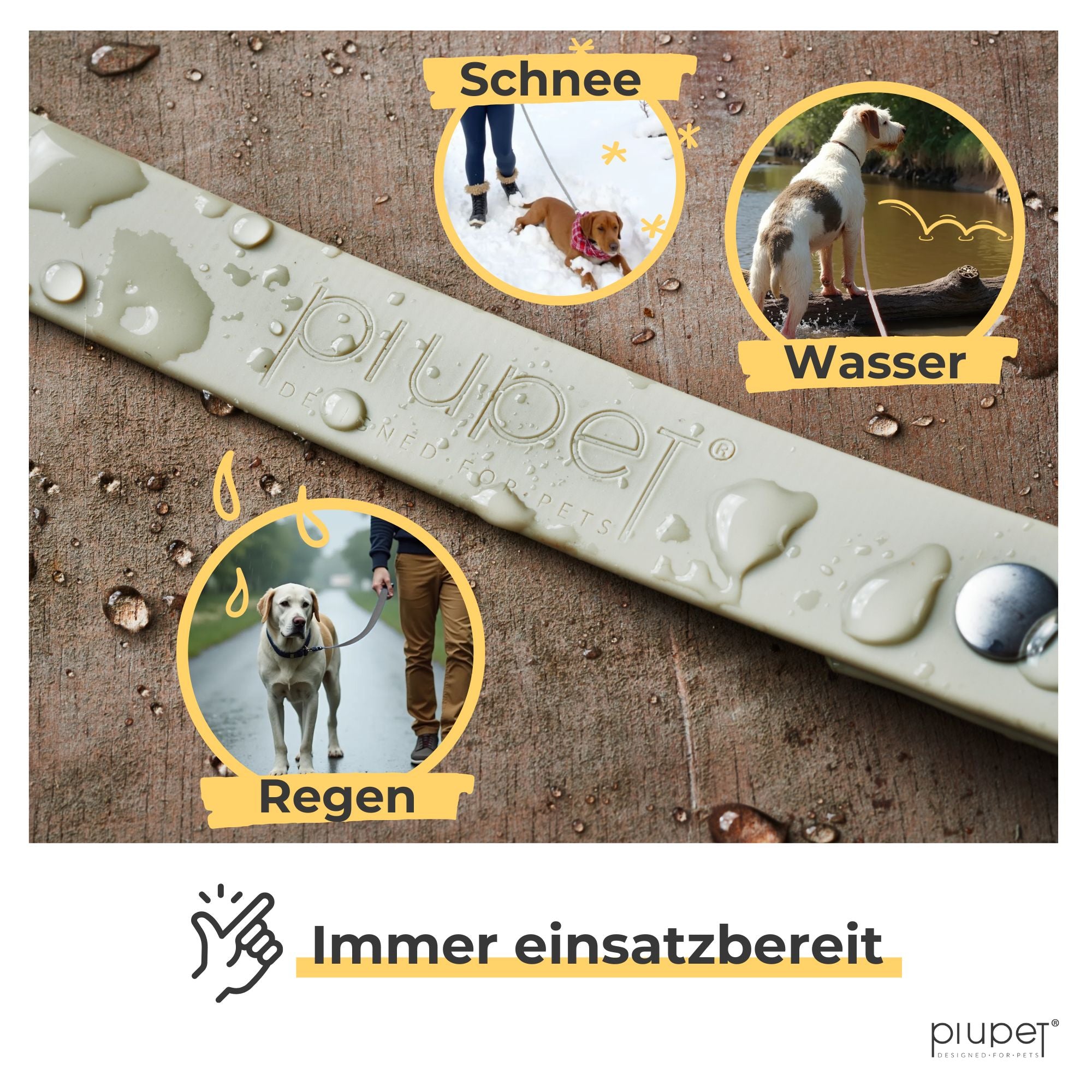 Die Schleppleine wird beim Einsatz bei Schnee, Wasser und Regen gezeigt.