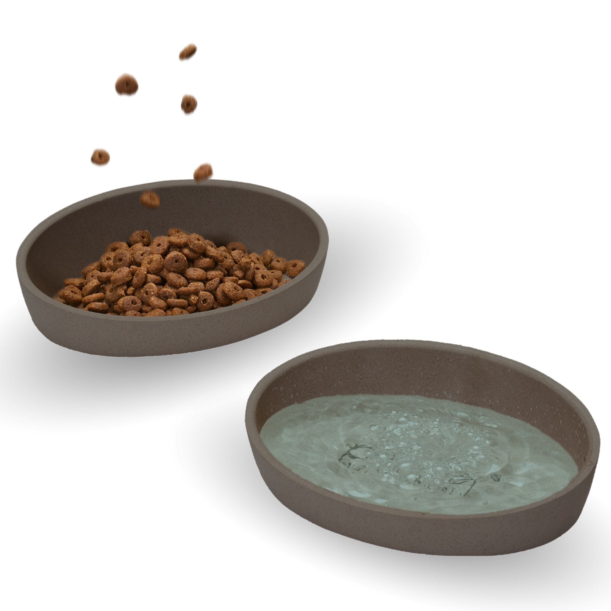 Ergonomische Katzennäpfe mit abgeschrägter, geneigter Form in Grau – Set aus Futternapf und Wassernapf #farbe_grau