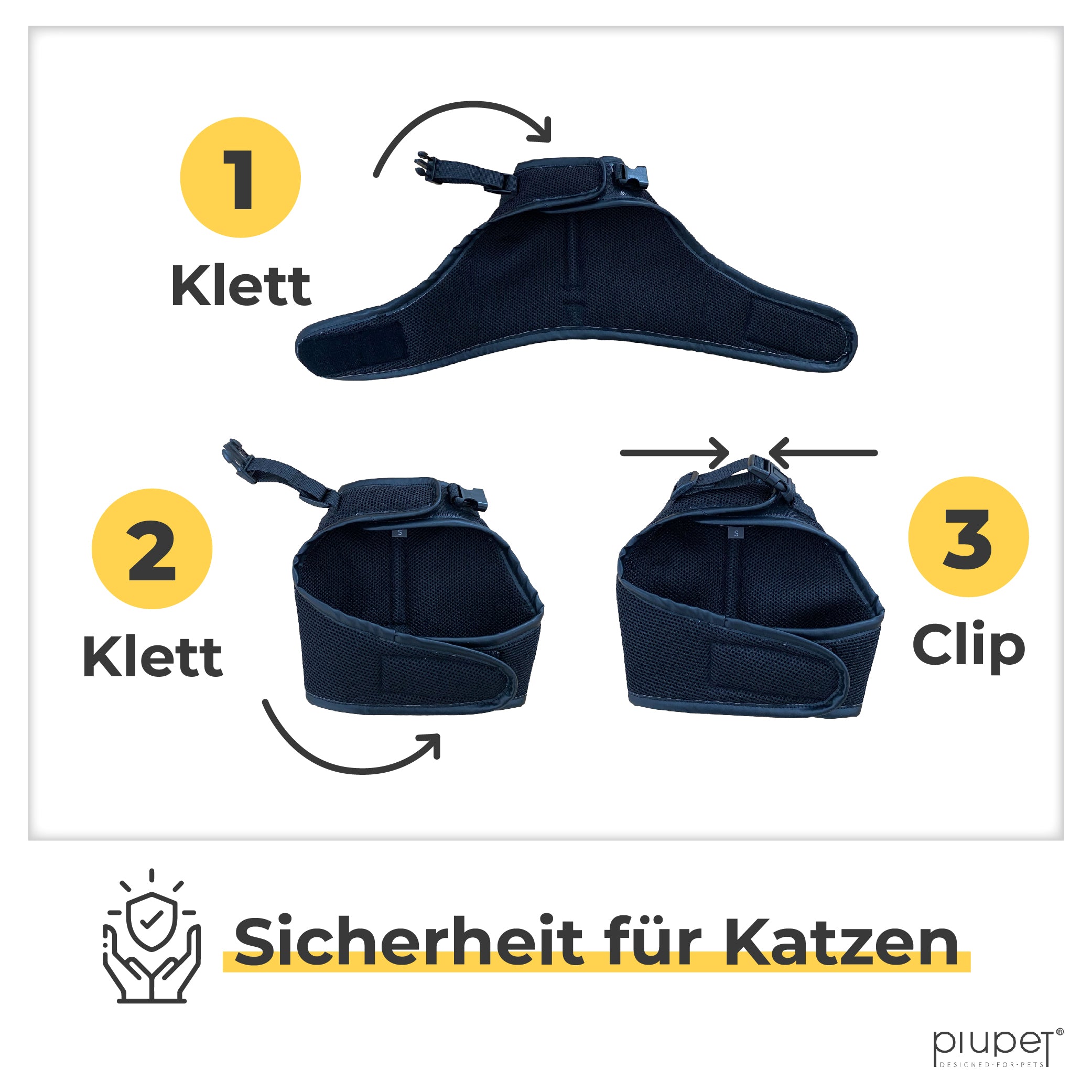 Katzengeschirr mit extra Sicherheit für die Katze: 2x Klett 1x Clip