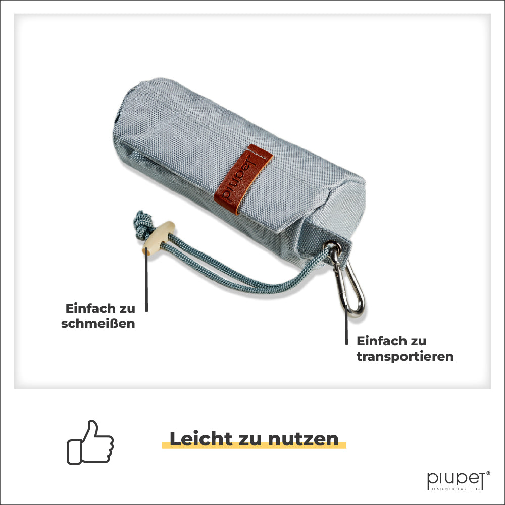 Apportierbeutel ist einfach zu verschließen und mit dem Karabiner einfach zu transportieren