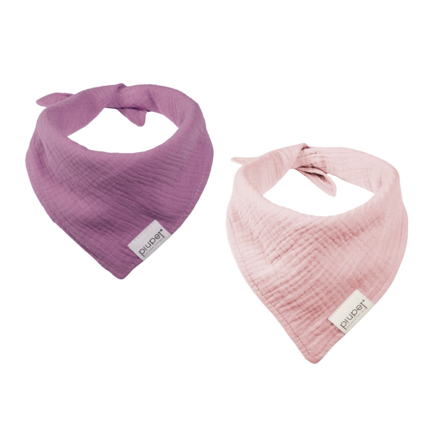 Zwei Musselin-Halstücher in Lila und Rosa mit piupet-Label