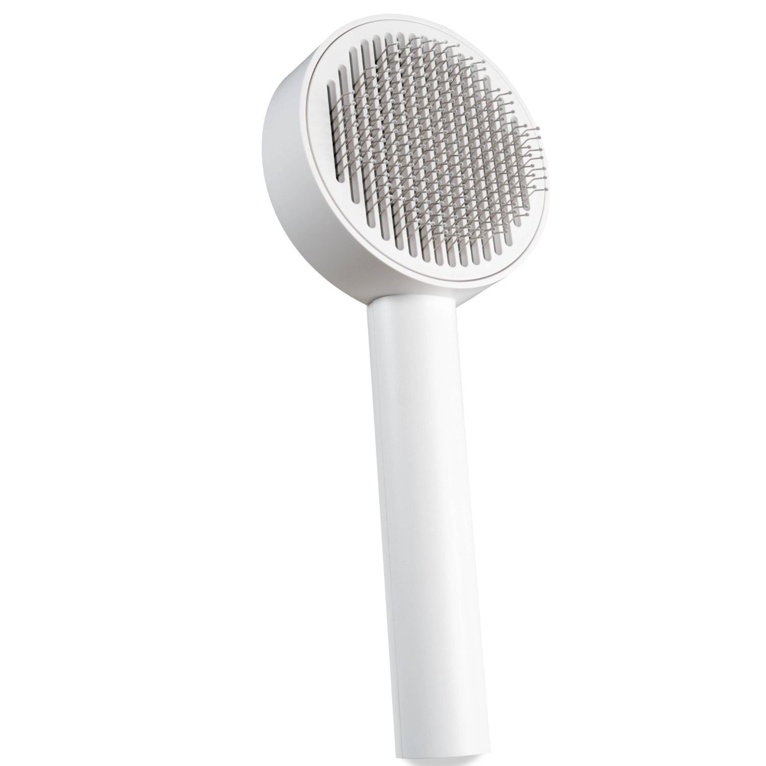 Weiße Fellbürste mit ergonomischem Griff und feinen Metallborsten