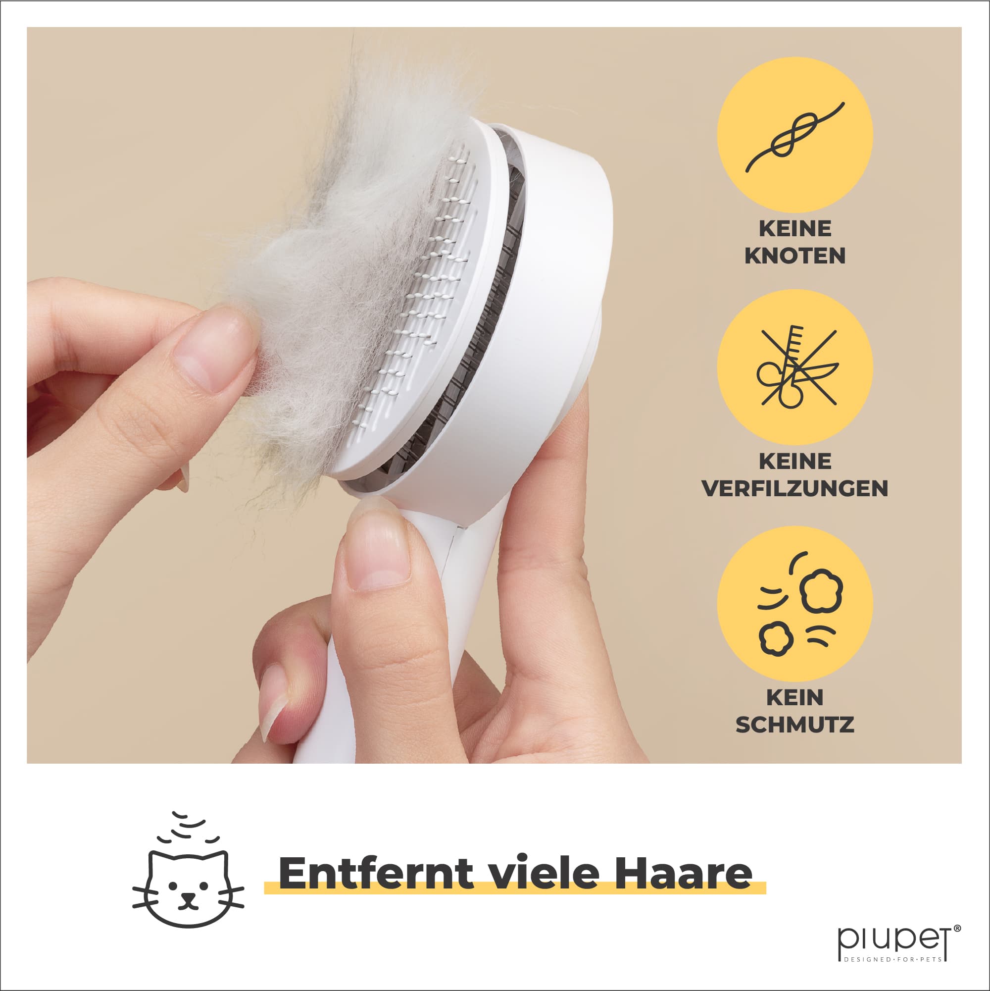 Bürste entfernt lose Haare, verhindert Knoten und Verfilzungen und sorgt für Sauberkeit