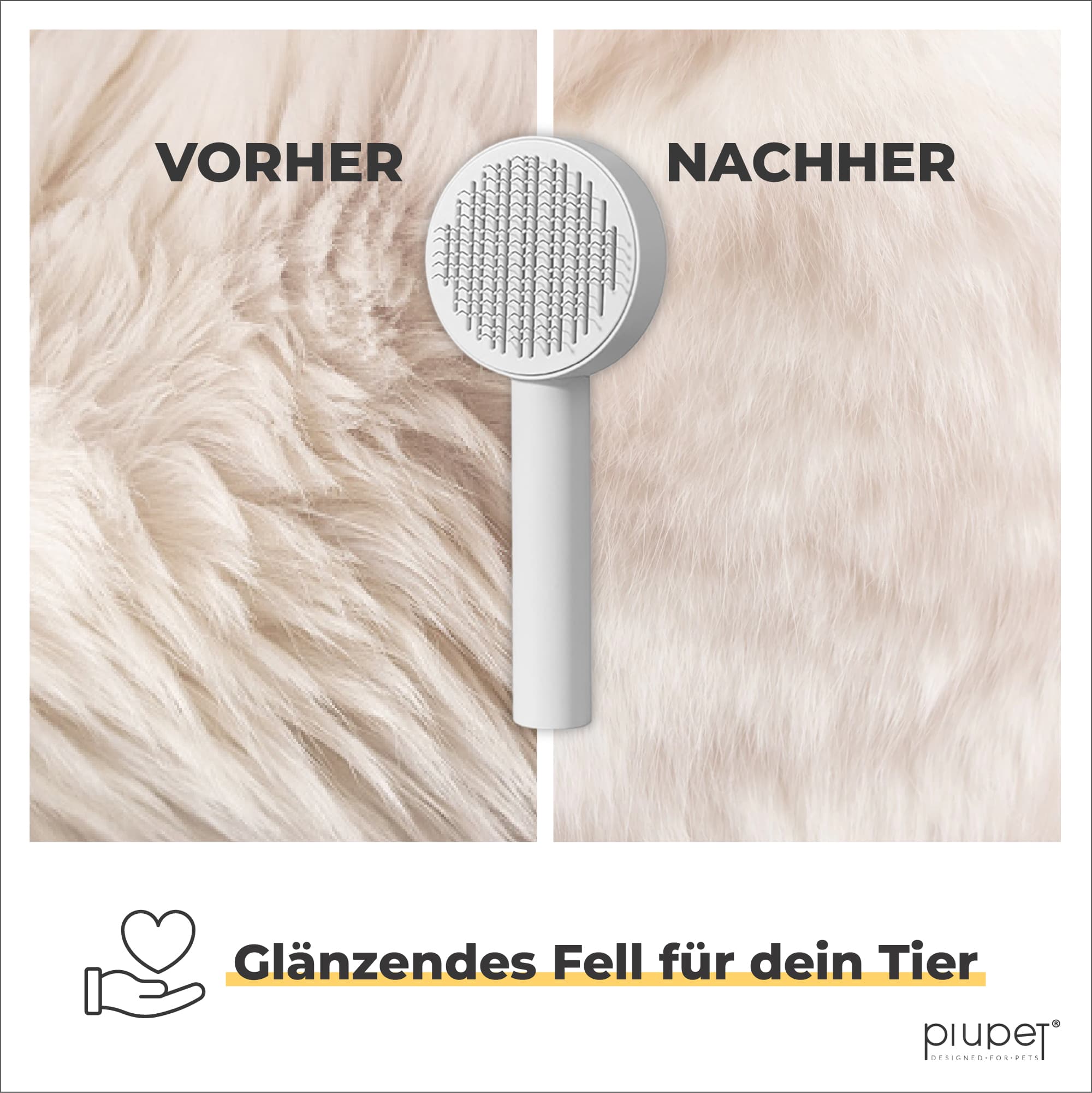 Vergleich: Dumpfes Fell vor dem Bürsten, Glänzendes und weiches Fell nach dem Bürsten